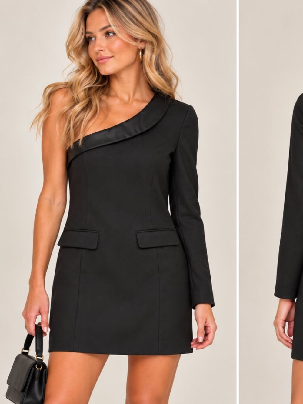 Zara One Shoulder Long Sleeve Black Mini Dress Size M Black EUC